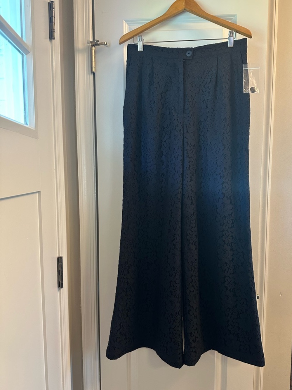 Navy lace overlay wide leg trousers